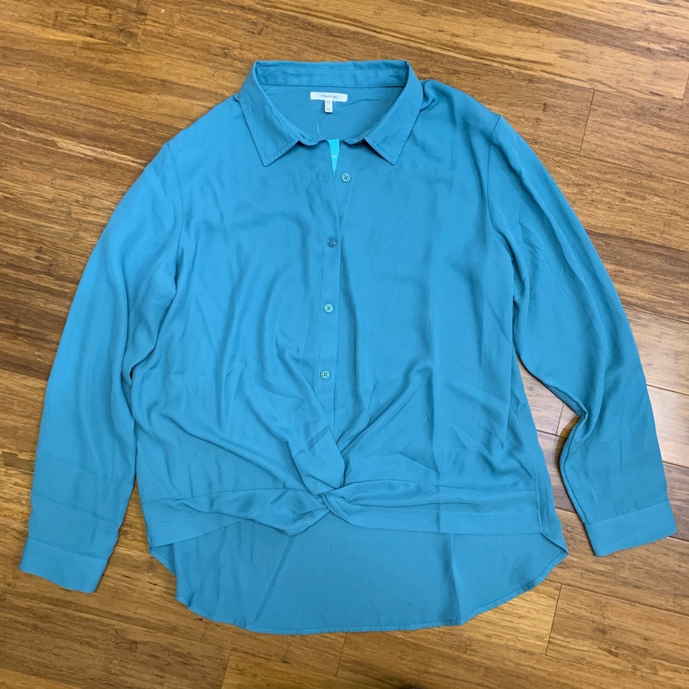 Maurices Button Down Top Womens Size‎ XL Teal Knot Front Long Sleeve Blouse NWT